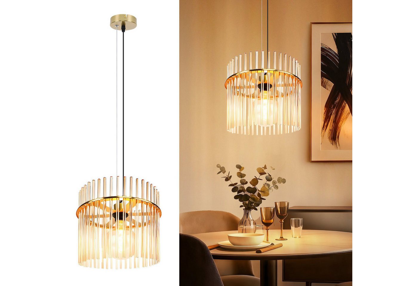 Nettlife Pendelleuchte Esstisch 1/2/3/5 Flammig Modern Schwarz/Gold Ø 60cm E27, ohne Leuchtmittel, Esstischlampe für Wohnzimmer Küche Bild 5