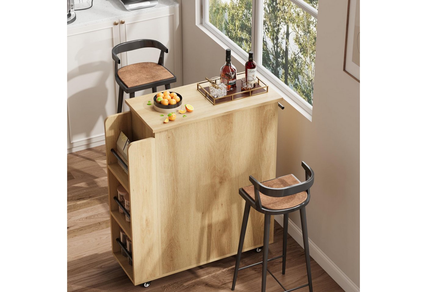 GarveeMore Kücheninsel mit Klappplatte Küchenschrank Küchenwagen mit Rollen Bild 2