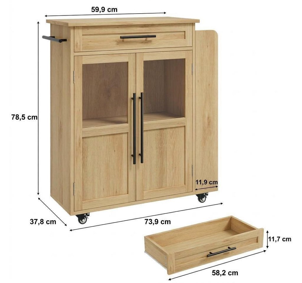 GarveeMore Kücheninsel mit Klappplatte Küchenschrank Küchenwagen mit Rollen Bild 3