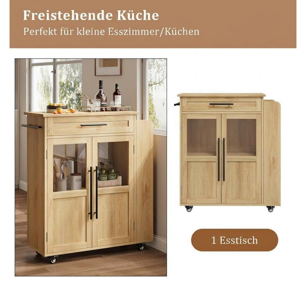 GarveeMore Kücheninsel mit Klappplatte Küchenschrank Küchenwagen mit Rollen Bild 4