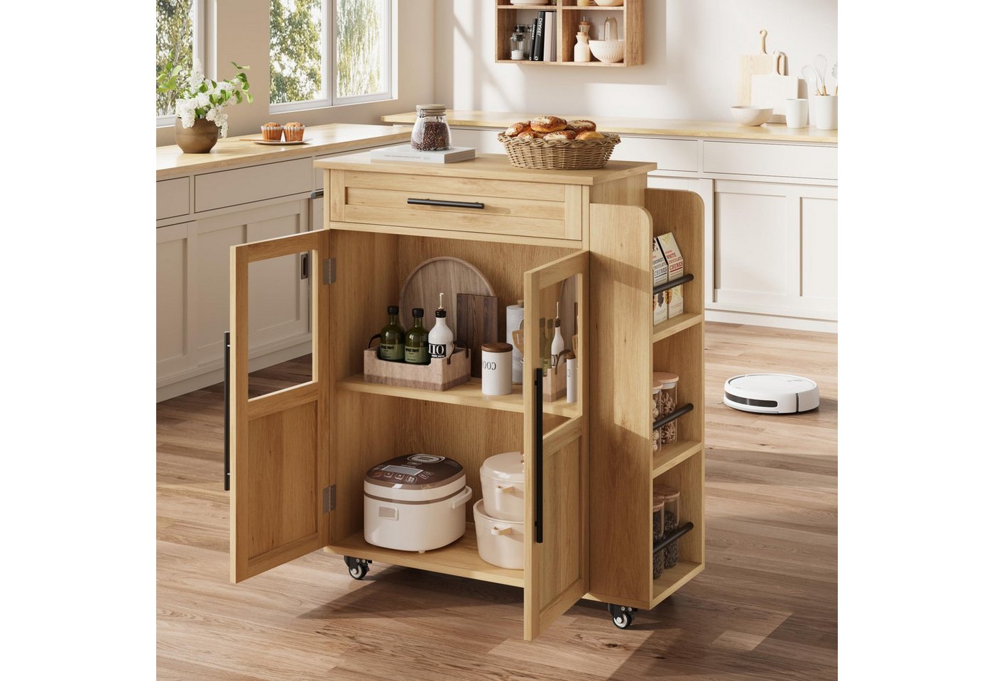 GarveeMore Kücheninsel mit Klappplatte Küchenschrank Küchenwagen mit Rollen Bild 5