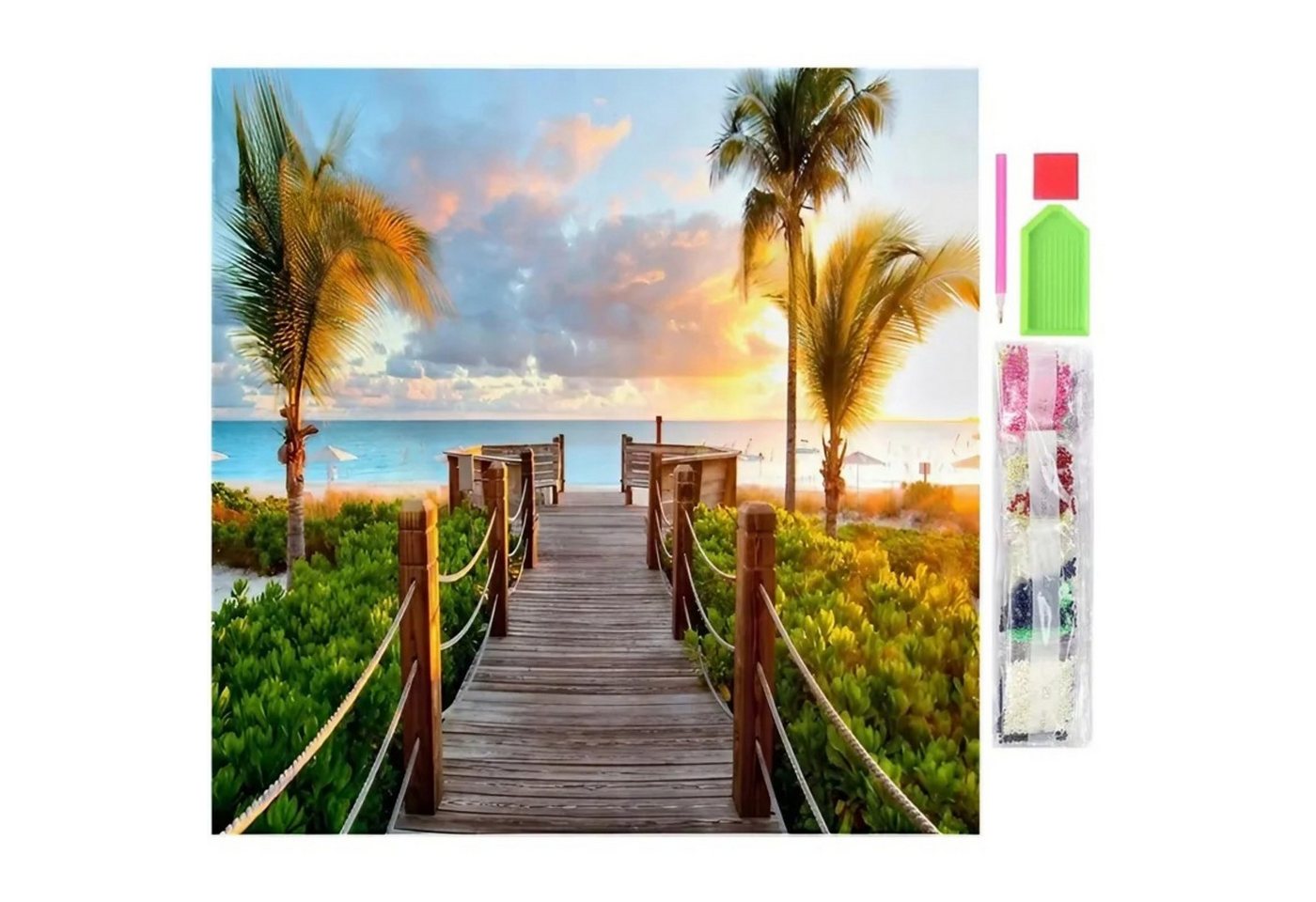 HURTNET Malen nach Zahlen Diamantmalerei Set 30x40 cm 5D Sonnenuntergang DIY Mosaik (Diamond Painting Set 5D 30x40 cm DIY Mosaik Bastelset, Diamantstickerei Set 30x40 cm Sonnenuntergang Komplettset DIY), Selbstklebend Komplettset 5D Diamanten Leinwand 30x40 cm DIY Bild 3