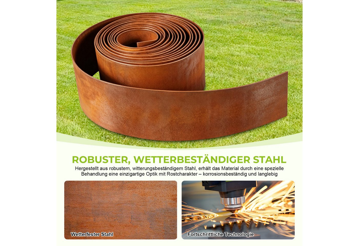JOYOLEDER Rasenkante aus Cortenstahl, Beeteinfassung Rostoptik 14x500 cm, 15.5x1000 cm, inklusive Handschuhe, Mähkante, Beetumrandung, Robust
