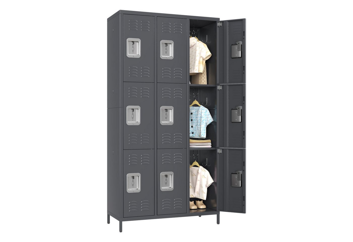 AOBABO Mehrzweckschrank mit Haken, geeignet für Schulen, Fitnessstudios (1-St) Metallschrank mit 9 Türen, 90x40x183cm Bild 4