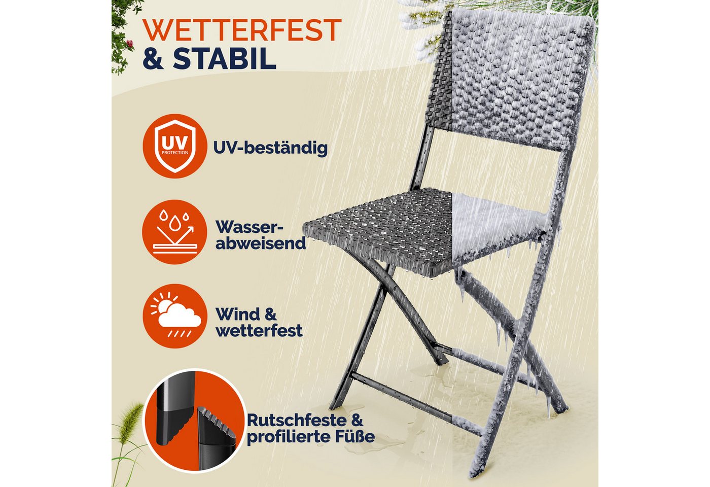 Casaria Klappstuhl, Polyrattan 2er Set 120kg Belastbarkeit Platzsparend Klappbar Leicht
