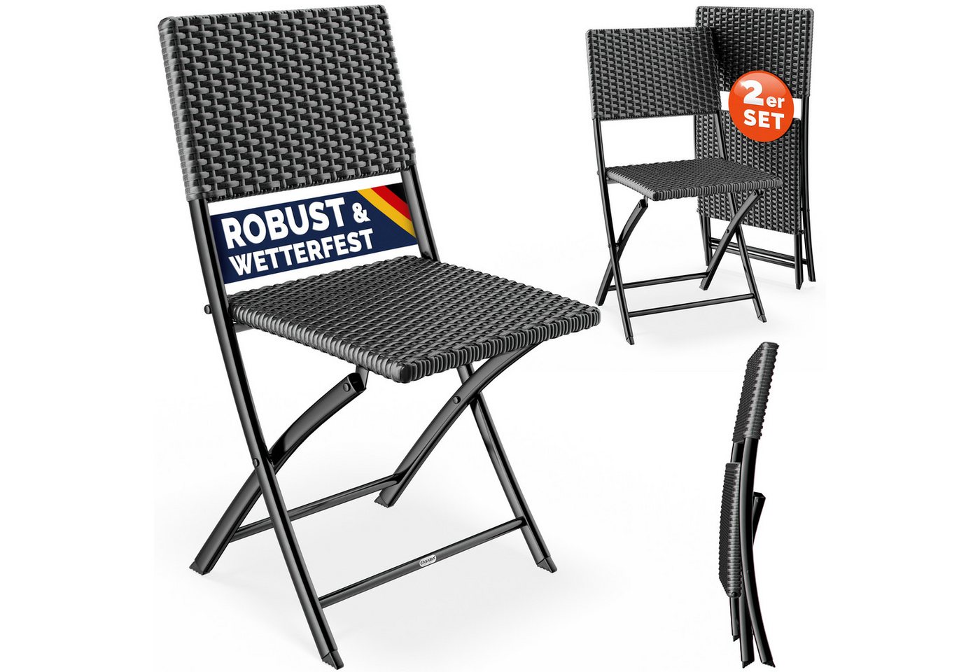 Casaria Klappstuhl, Polyrattan 2er Set 120kg Belastbarkeit Platzsparend Klappbar Leicht Bild 3
