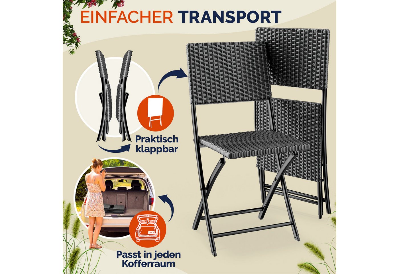 Casaria Klappstuhl, Polyrattan 2er Set 120kg Belastbarkeit Platzsparend Klappbar Leicht Bild 4