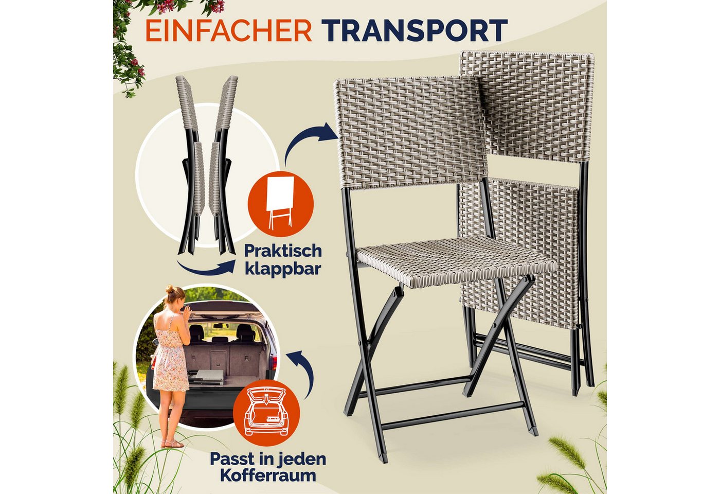 Casaria Klappstuhl, Polyrattan 4er Set 120kg Belastbarkeit Platzsparend Klappbar Leicht Bild 2