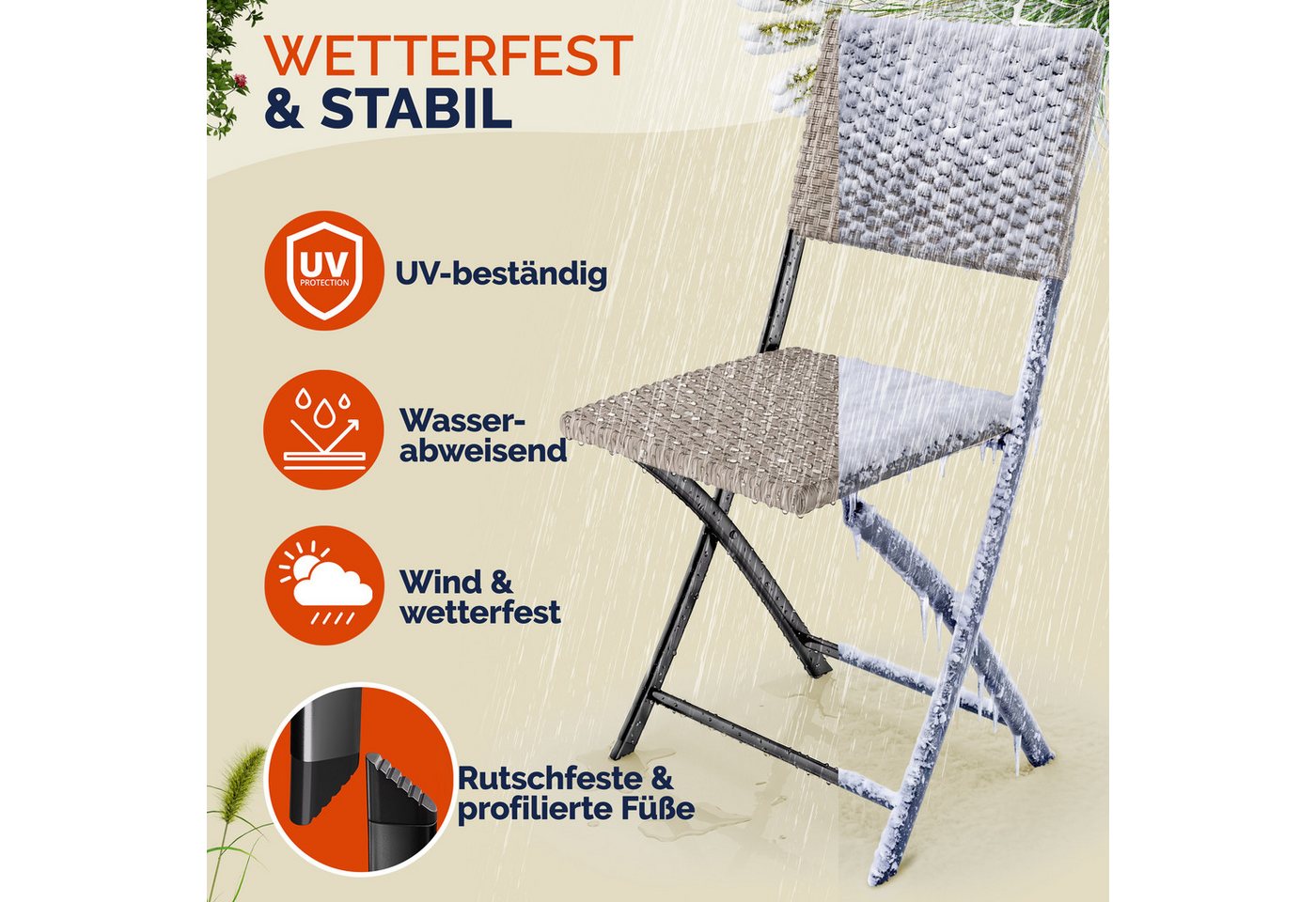 Casaria Klappstuhl, Polyrattan 4er Set 120kg Belastbarkeit Platzsparend Klappbar Leicht Bild 3