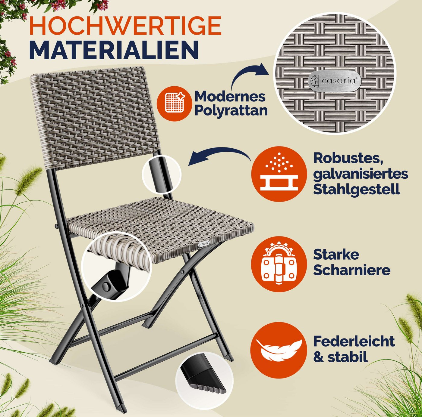 Casaria Klappstuhl, Polyrattan 4er Set 120kg Belastbarkeit Platzsparend Klappbar Leicht Bild 4