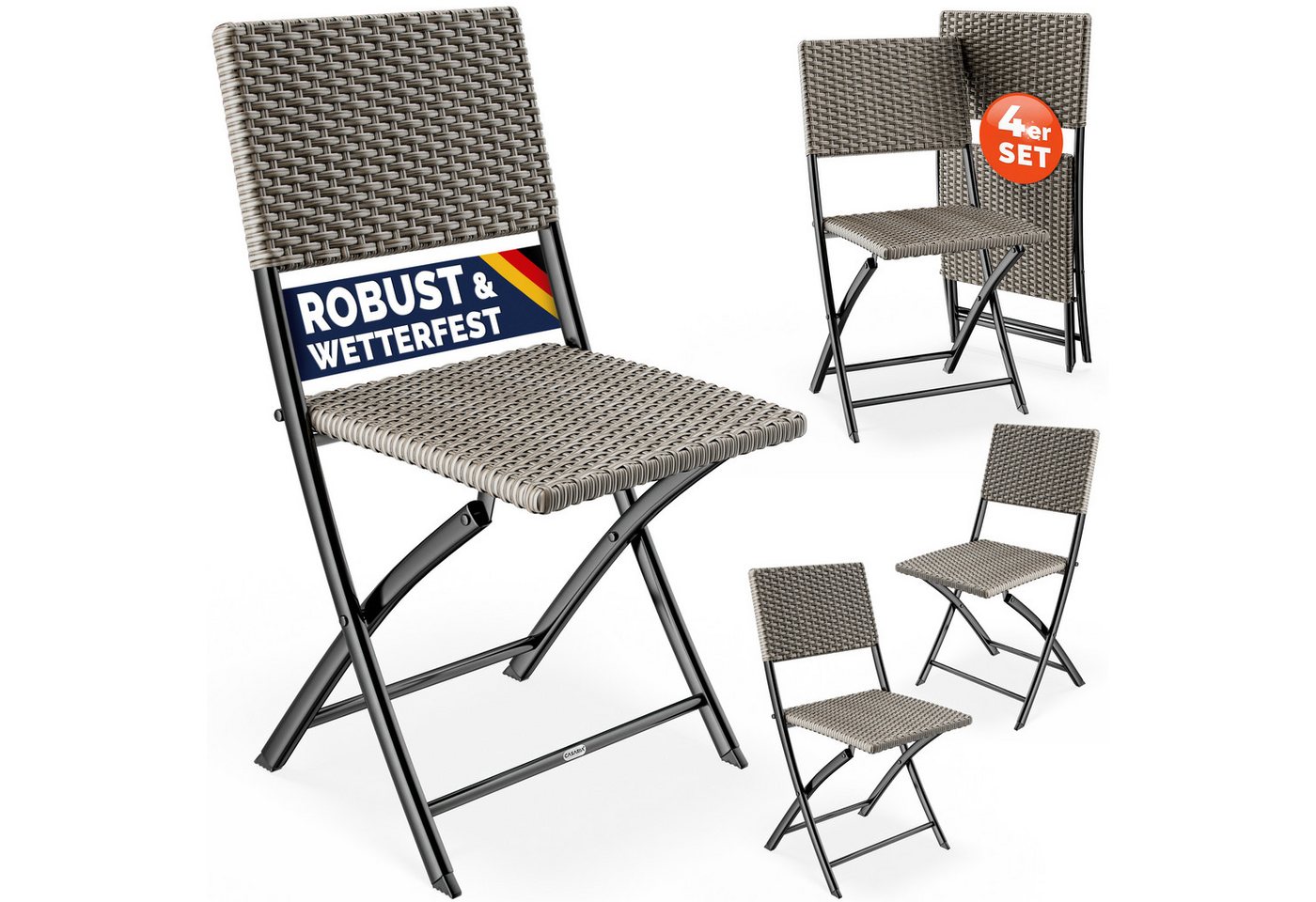 Casaria Klappstuhl, Polyrattan 4er Set 120kg Belastbarkeit Platzsparend Klappbar Leicht Bild 5