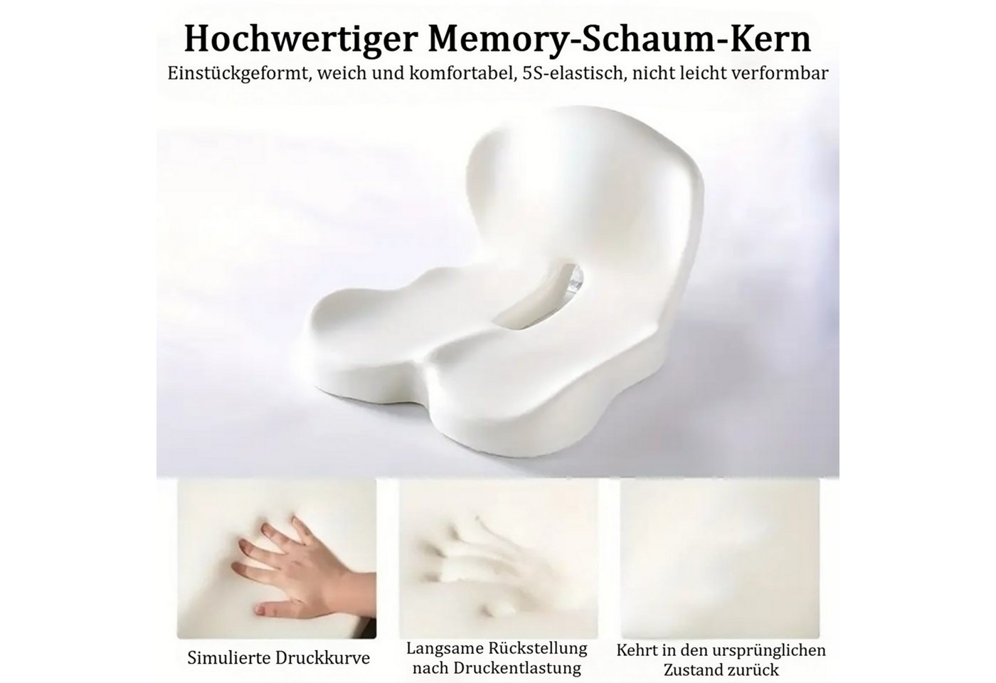 wohnTRAUM24 Sitzkissen Sitzkissen Memory Foam Sitzkissen für Büroangestellte Autofahrer, Schaum Lindert Rückenschmerzen Sitzring Steißbein Entlastung Bild 2