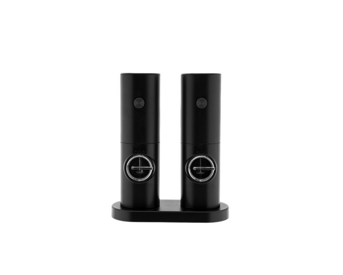 R2 Invest Gewürzmühle Elektrische Salz und Pfeffermühle 2er Set mit Standhalter Schwarz, (2 Stück)