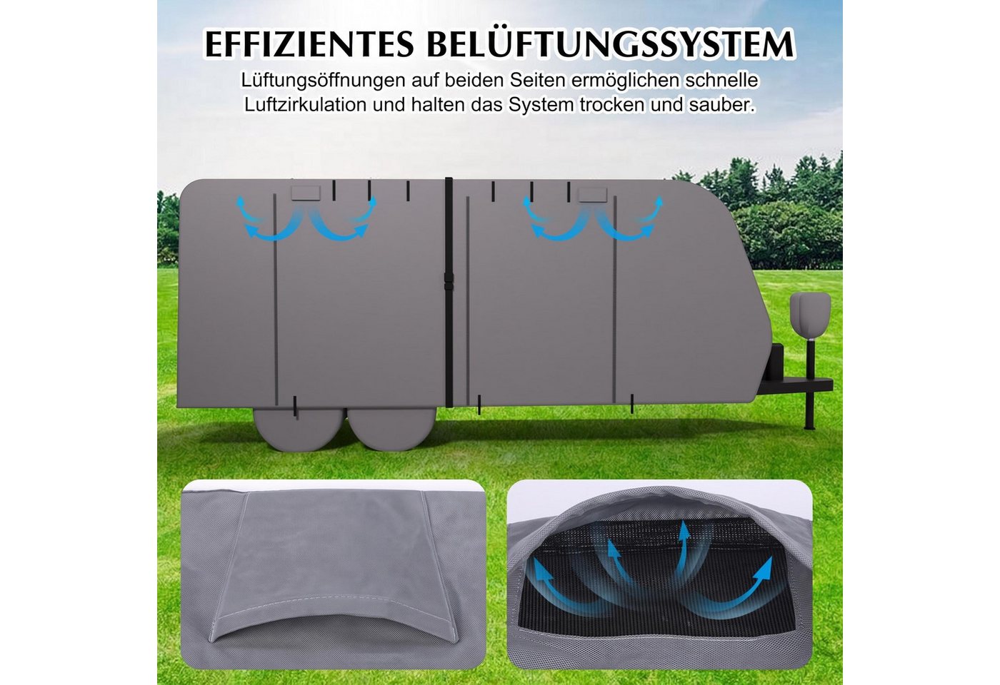 GarveeMore Wohnmobilschutzhülle Wohnwagen Abdeckung, 820/927×264×277 cm, grau, 5-lagig, wasserdicht, Anti-UV, winddicht, atmungsaktiv Bild 3
