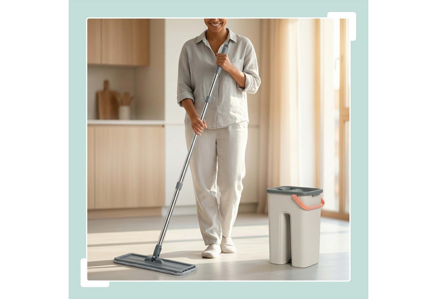 relaxdays Wischmopp-Set Flachmopp Set 2-Kammern Bild 5