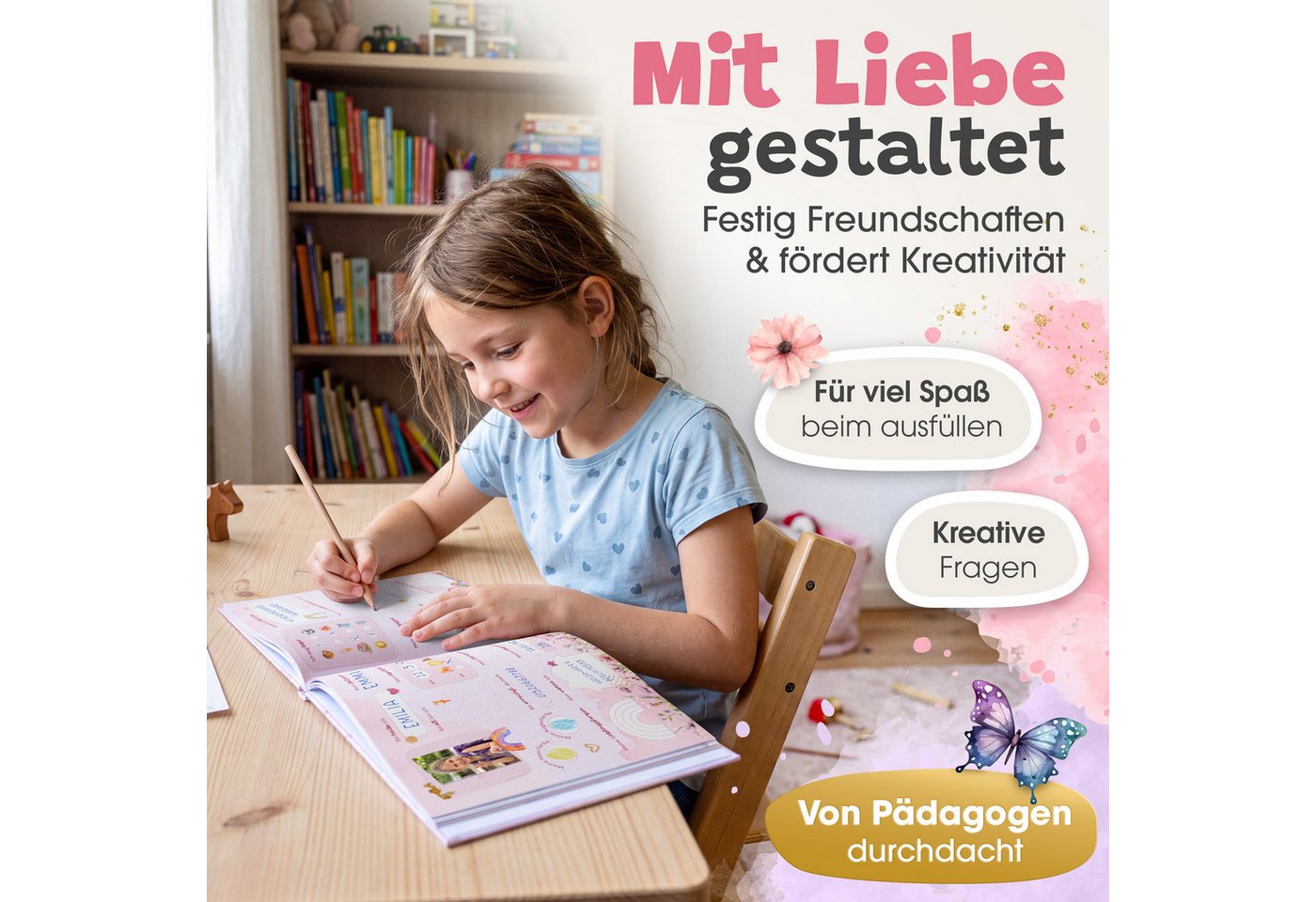 Eulentaler Freundebuch für Mädchen (Schule) I von Pädagogen gestaltet, Regenbögen, Blumen & Goldprägung, Geschenk für Schulkinder