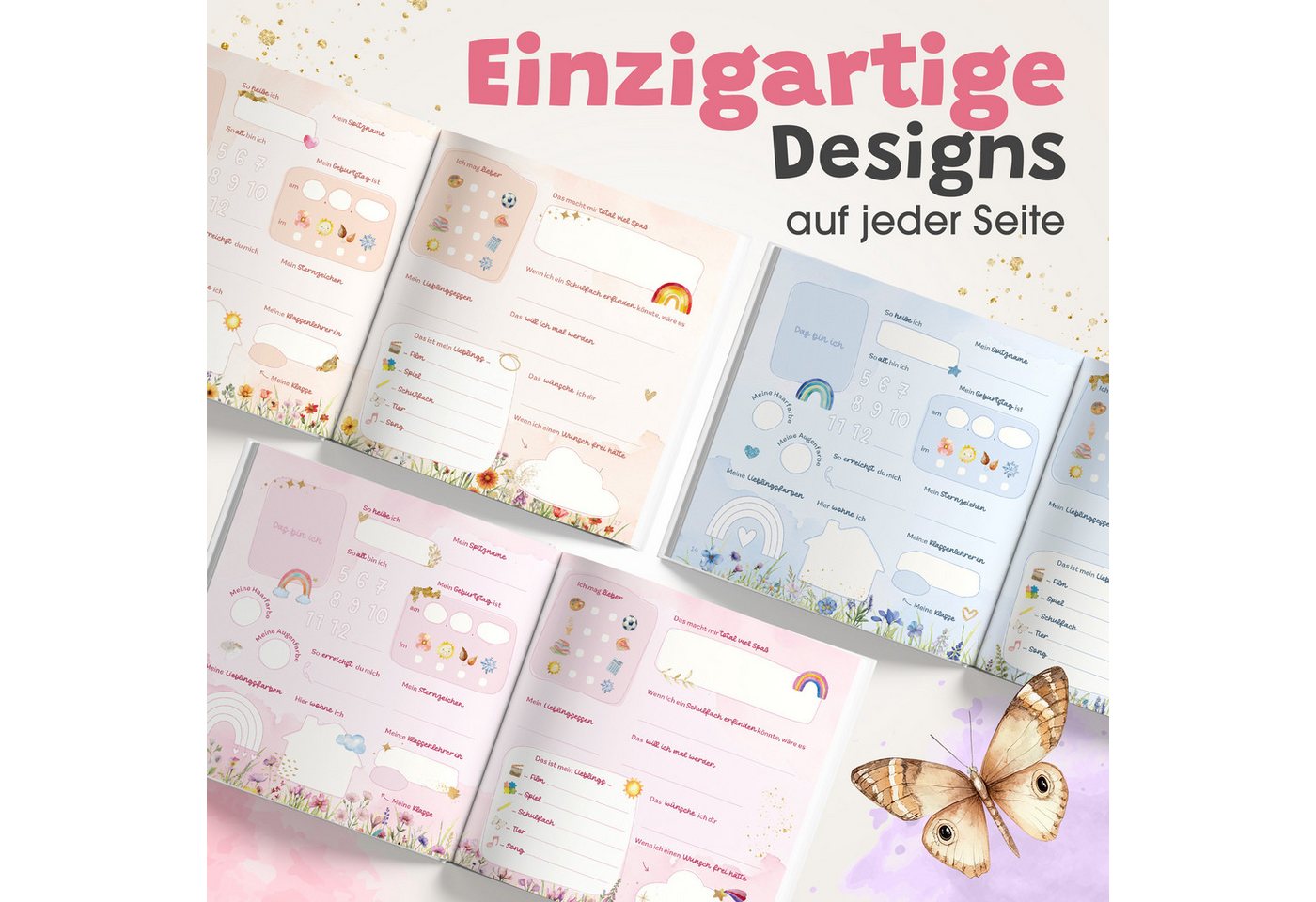 Eulentaler Freundebuch für Mädchen (Schule) I von Pädagogen gestaltet, Regenbögen, Blumen & Goldprägung, Geschenk für Schulkinder Bild 3