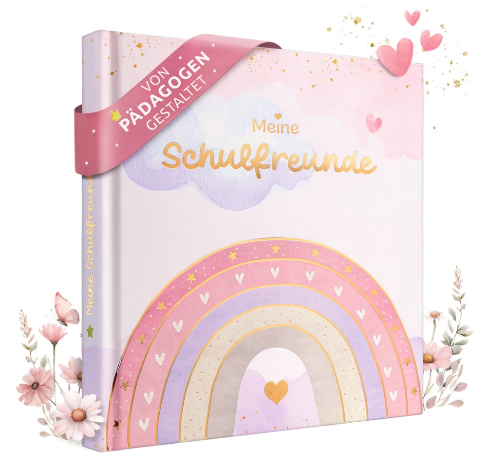 Eulentaler Freundebuch für Mädchen (Schule) I von Pädagogen gestaltet, Regenbögen, Blumen & Goldprägung, Geschenk für Schulkinder Bild 5