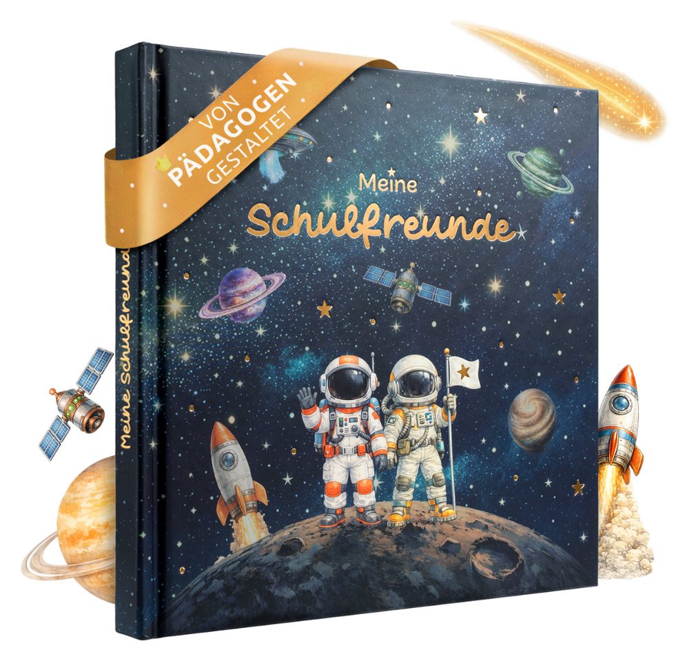 Eulentaler Freundebuch für Jungs & Mädchen (Schule) I von Pädagogen gestaltet, Astronauten, Raketen & Goldprägung, Geschenk für Schulkinder Bild 4