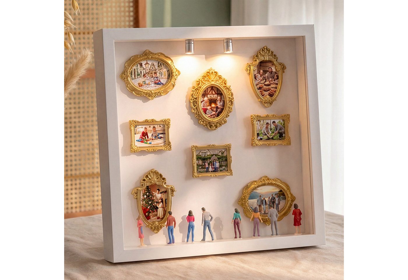 pedete Bilderrahmen zum Basteln DIY Set Mini Museum 3D Bilderrahmen Mini-Bilderrahmen, für 8 Bilder (goldenen Mini-Bilderrahmen und Figuren für Jahrestag), für Jahrestag, Valentinstag, Geburtstag