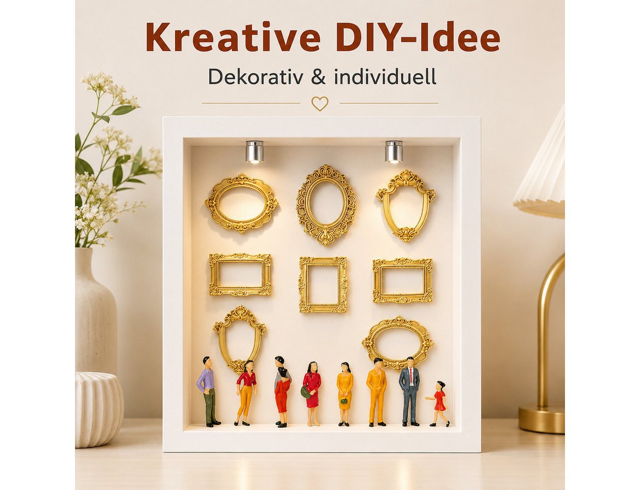 pedete Bilderrahmen zum Basteln DIY Set Mini Museum 3D Bilderrahmen Mini-Bilderrahmen, für 8 Bilder (goldenen Mini-Bilderrahmen und Figuren für Jahrestag), für Jahrestag, Valentinstag, Geburtstag Bild 4