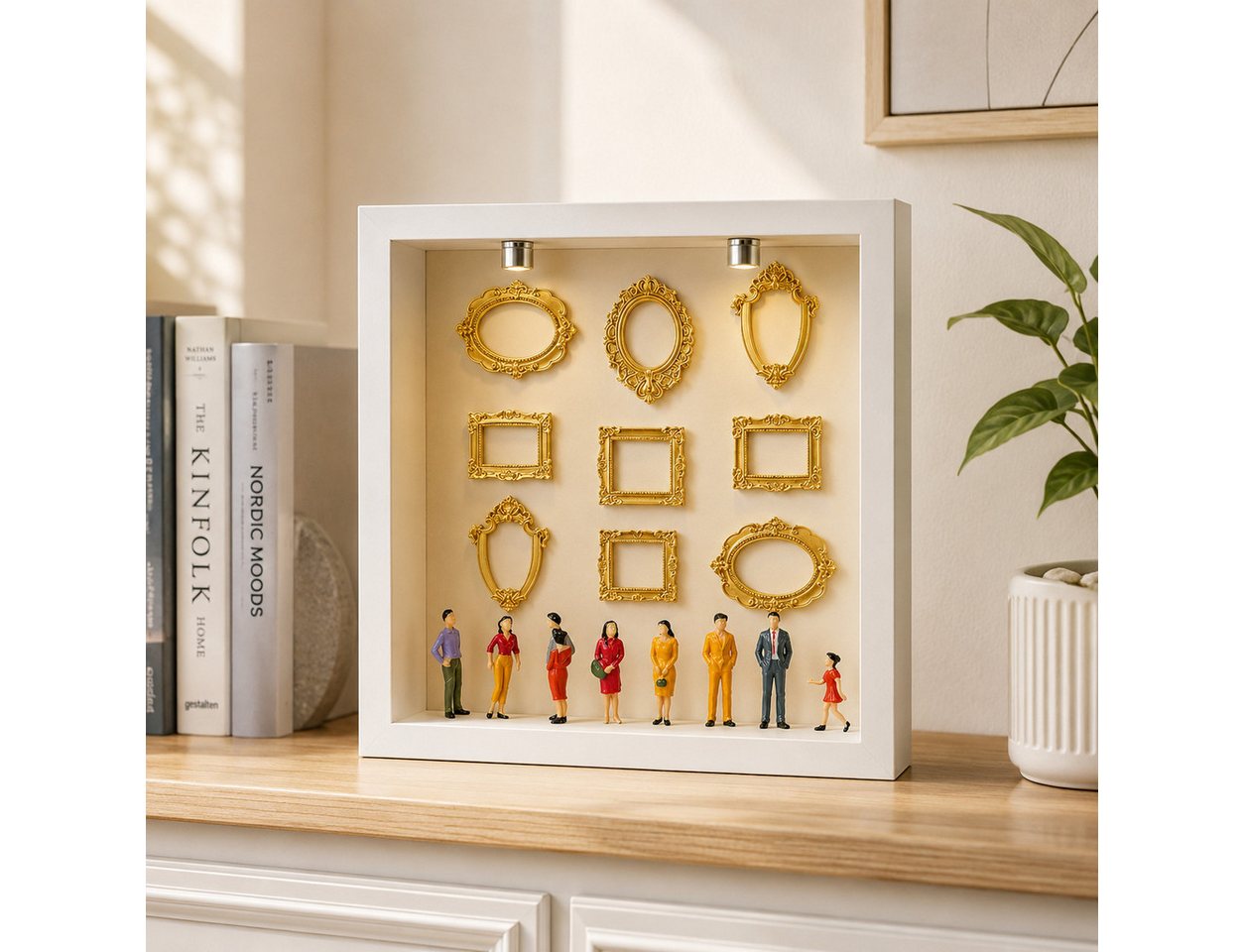 ibettertec Bilderrahmen zum Basteln DIY Set Mini Museum 3D Bilderrahmen Mini-Bilderrahmen, für 8 Bilder (goldenen Mini-Bilderrahmen und Figuren für Jahrestag), für Jahrestag, Valentinstag, Geburtstag Bild 3