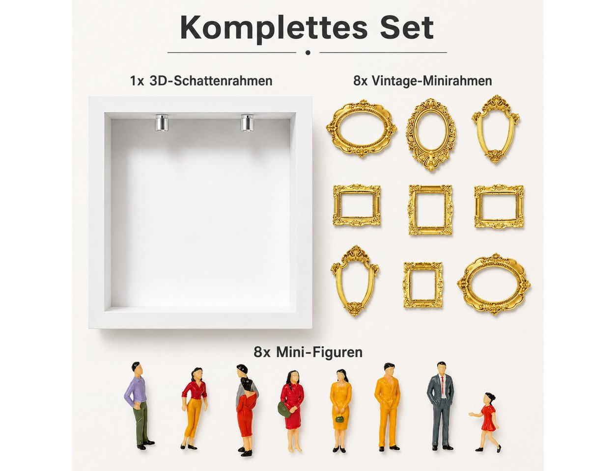 ibettertec Bilderrahmen zum Basteln DIY Set Mini Museum 3D Bilderrahmen Mini-Bilderrahmen, für 8 Bilder (goldenen Mini-Bilderrahmen und Figuren für Jahrestag), für Jahrestag, Valentinstag, Geburtstag Bild 5