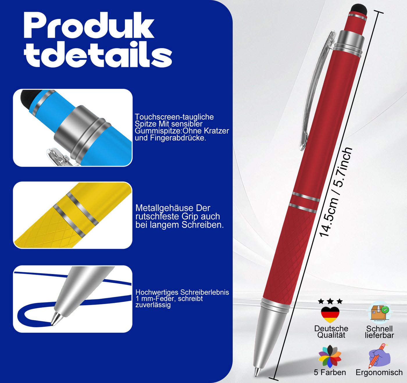lindahandel Kugelschreiber 2-in-1 Kugelschreiber mit Touchscreen Stift, blaue Mine, (10-tlg), Kugelschreiber für Smartphone & Tablet, Büro & Schule Bild 2