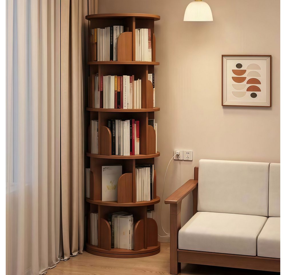 BBG Bücherturm Drehbares Bücherregal mit 5 Ebenen, 360° Drehfunktion, platzsparendes Standregal aus MDF, Bücherregal-Turm Bild 2