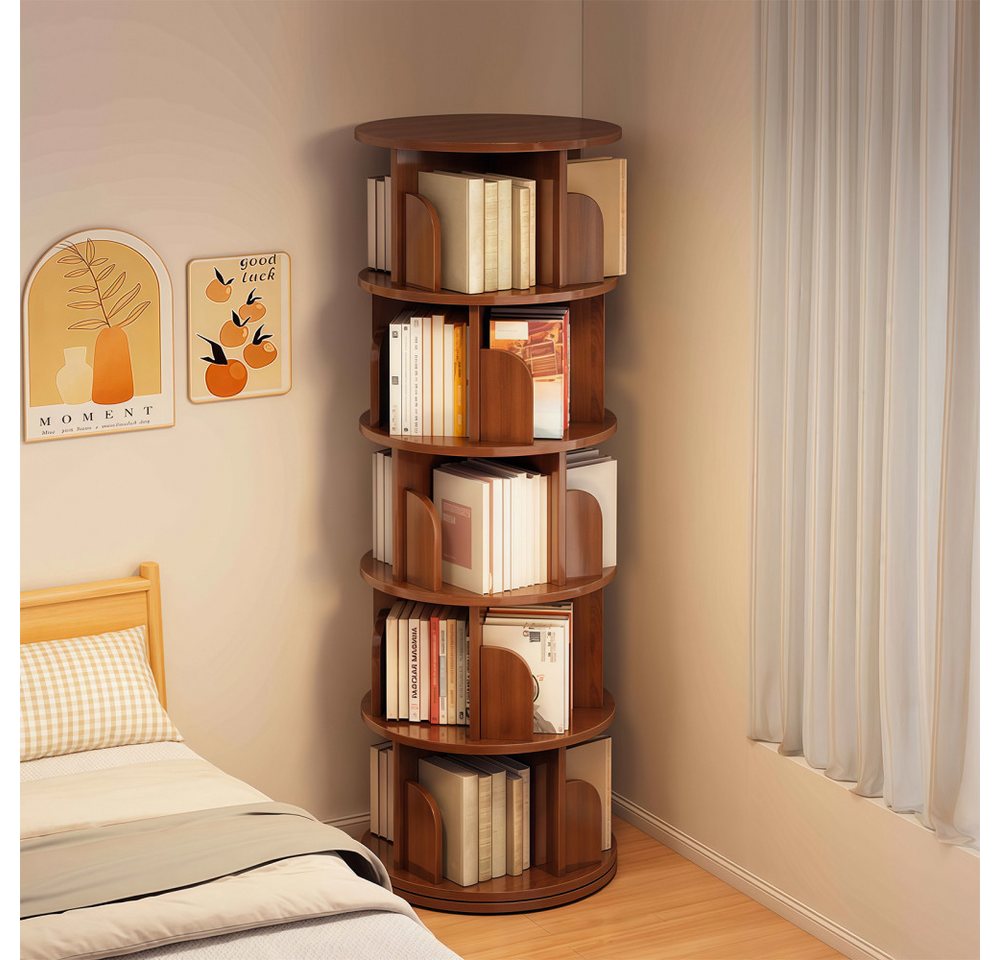 BBG Bücherturm Drehbares Bücherregal mit 5 Ebenen, 360° Drehfunktion, platzsparendes Standregal aus MDF, Bücherregal-Turm Bild 3