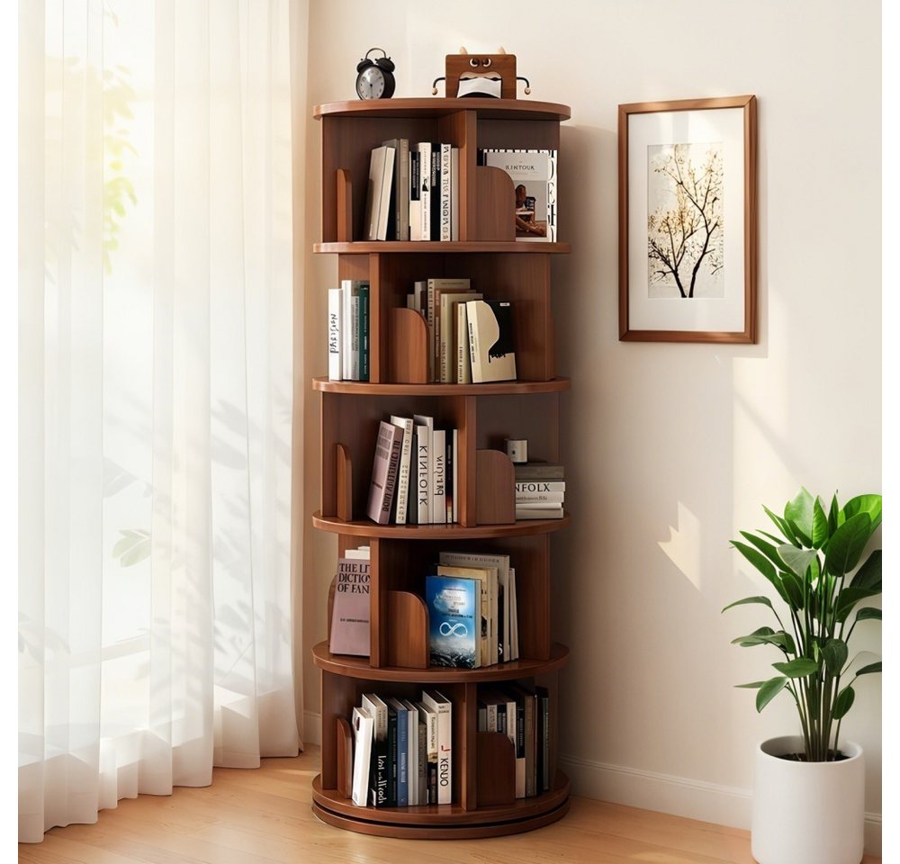 BBG Bücherturm Drehbares Bücherregal mit 5 Ebenen, 360° Drehfunktion, platzsparendes Standregal aus MDF, Bücherregal-Turm Bild 4