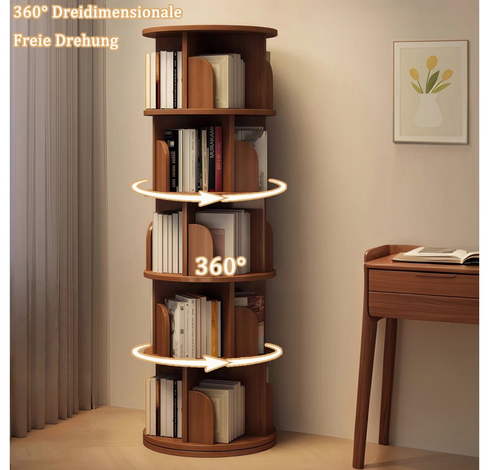 BBG Bücherturm Drehbares Bücherregal mit 5 Ebenen, 360° Drehfunktion, platzsparendes Standregal aus MDF, Bücherregal-Turm Bild 5