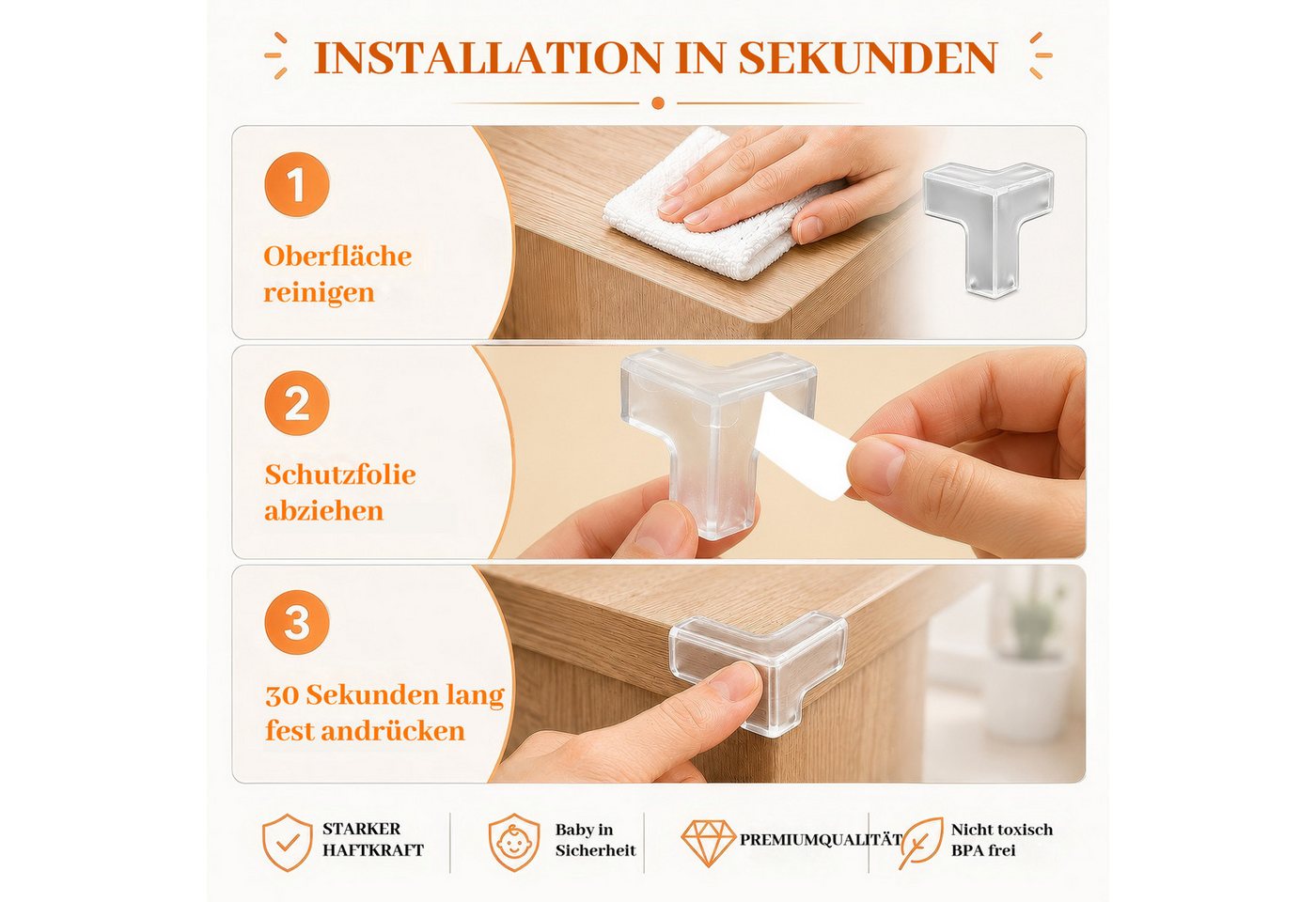 BlingBin Kindersicherung 20 Stück transparenter Eckenschutz selbstklebend,L‑, T‑ und rundförmig, weicher Tischkantenschutz, babyfreundliche Kindersicherung für Möbel