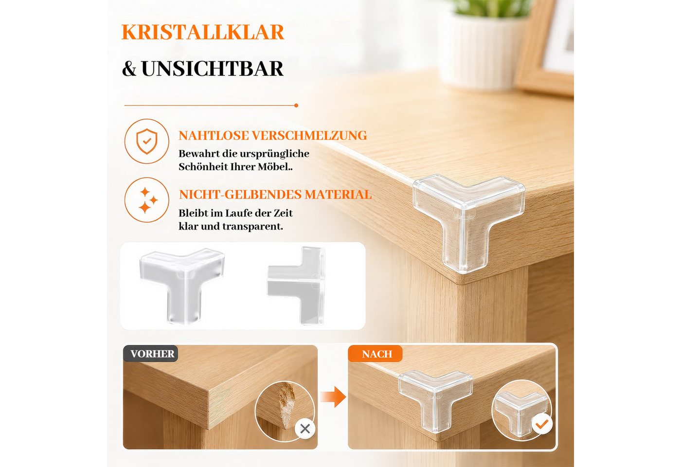 BlingBin Kindersicherung 20 Stück transparenter Eckenschutz selbstklebend,L‑, T‑ und rundförmig, weicher Tischkantenschutz, babyfreundliche Kindersicherung für Möbel Bild 3