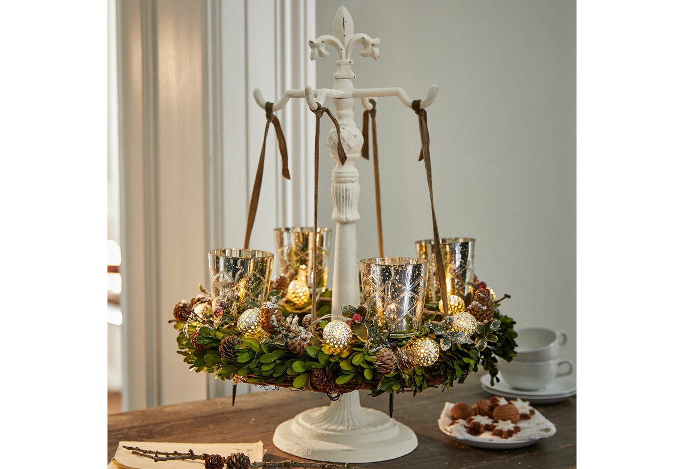 Mirabeau Adventskranz Steckwindlicht 4er Set Clara antiksilber