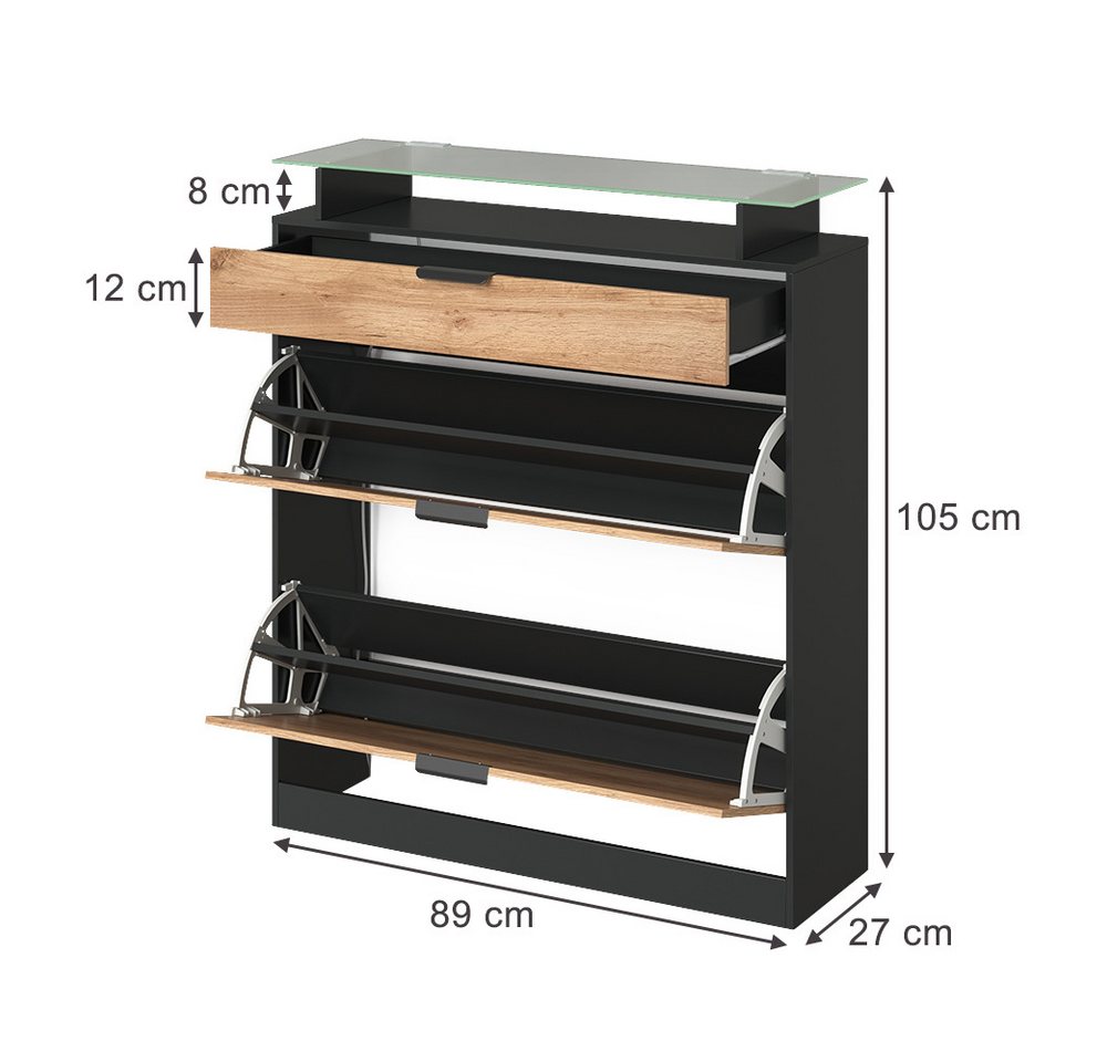 Vicco Schuhkipper Alex, Goldkraft Eiche/Anthrazit, 89 x 105 cm mit LED-Beleuchtung (1 St)