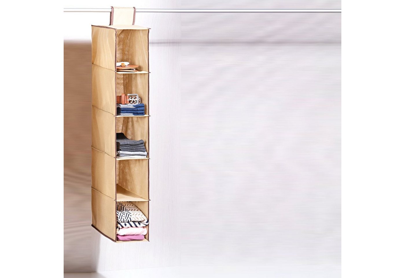 HAC24 Hängeregal Ordnungshelfer Kleiderschrank Organizer Schrankorganizer, 1-tlg., Braun mit 5 Fächern Bild 2