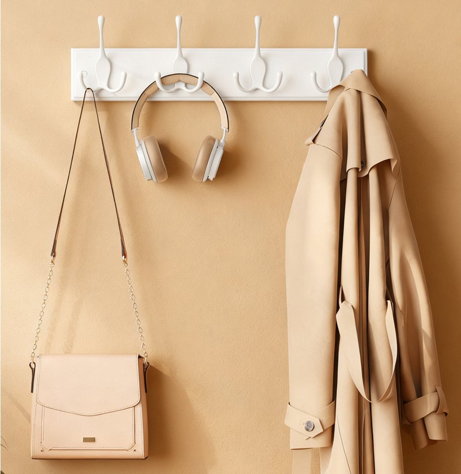 SONGMICS Wandgarderobe Garderobenleiste, Hakenleiste für Kleidung, Taschen, vormontiert, weiß (1er Set), 4 Dreifach-Kleiderhaken, 40 x 11 x 7 cm (L x B x H) Bild 3