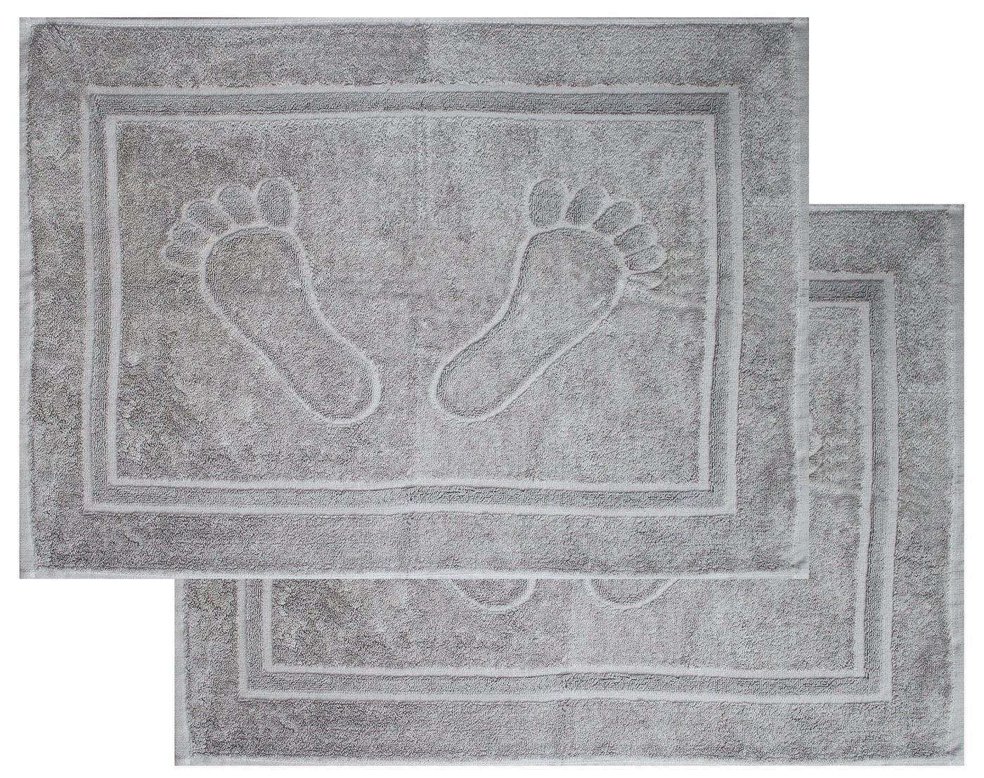 KH-Haushaltshandel Duschmatte 2er Pg. Badvorleger, Badematte Duschvorleger, ca, 50 x 70 cm, Füße, flauschig, saugstark, 750 Gr./m², Frottier, Uni einfarbig, 100% Baumwolle, Frottee, Baumwolle, Frottier Badteppich waschbar Bild 2