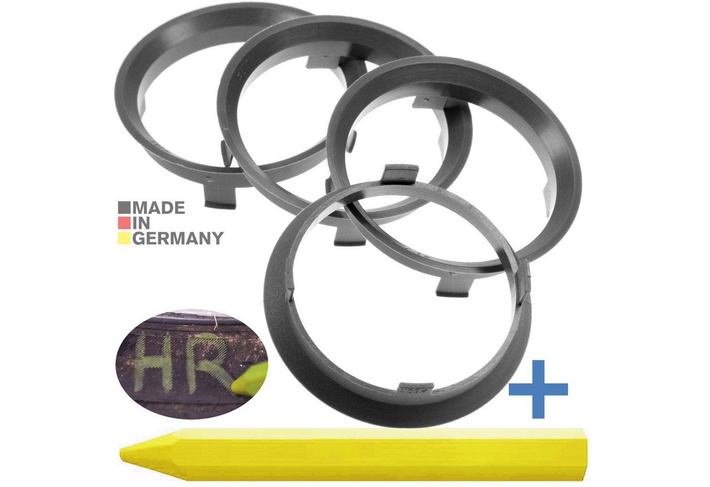 BRANDT AUTOMOTIVE Reifenstift 4X Zentrierringe Dunkelgrau Felgen Ringe + 1x Reifen Kreide, Maße: 60,1 x 57,1 mm Bild 2