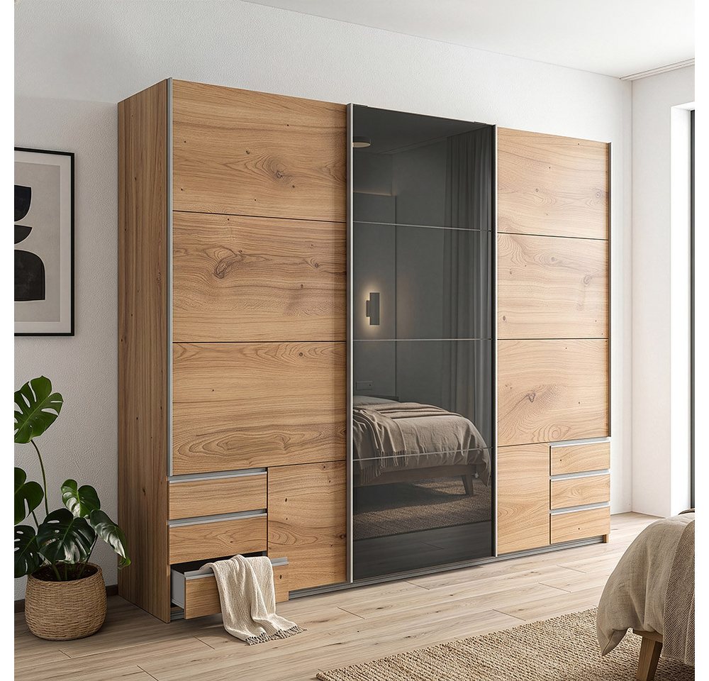 Lomadox Schwebetürenschrank VIESTE-43 Kleiderschrank, 270cm breit, mit Schubladen, graphit mit Eiche Bild 5