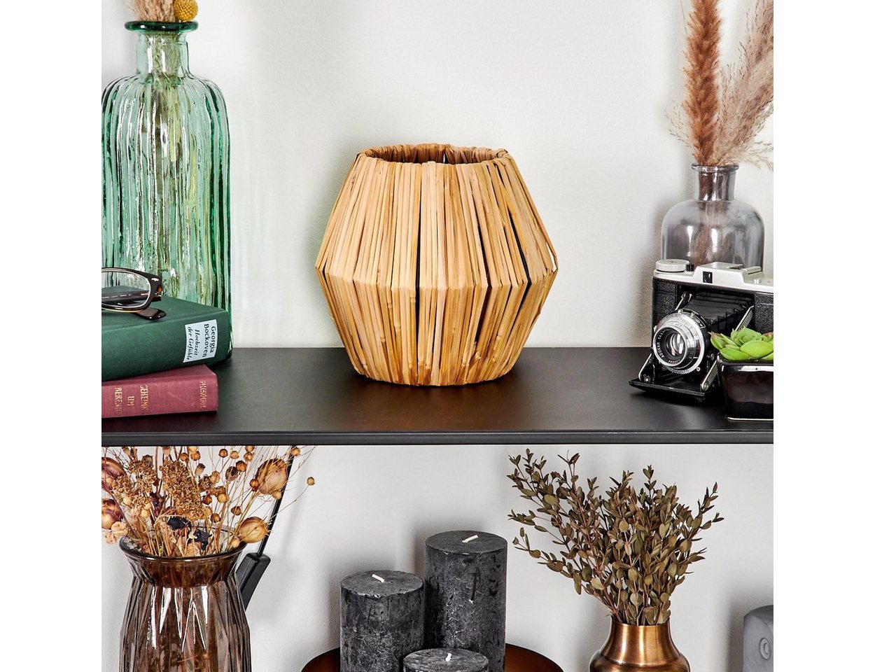 hofstein Tischleuchte moderne Boho Tischlampe aus Metall/Rattan in Schwarz/Natur, ohne Leuchtmittel, Nachttischlampe An-/Ausschalter, Lichteffekt, 1xE14, ohne Leuchtmittel Bild 2