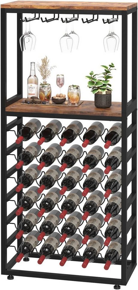 OUNUO Weinregal 6 Etagen Flaschenregal für 30 Flaschen mit Glashalter und Tischplatte Bild 4