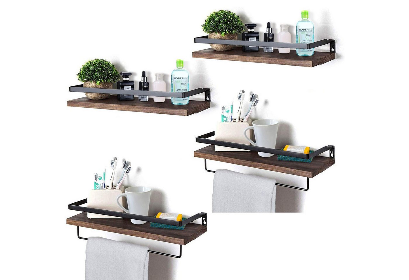 BlingBin Wandregal 2 Stück Schweberegal mit Handtuchhalter, Wandboard für Badezimmer, 4er Set 4-tlg., Wand Regalbrett für Badezimmer, Schlafzimmer, Wohnzimmer, Küche Bild 2