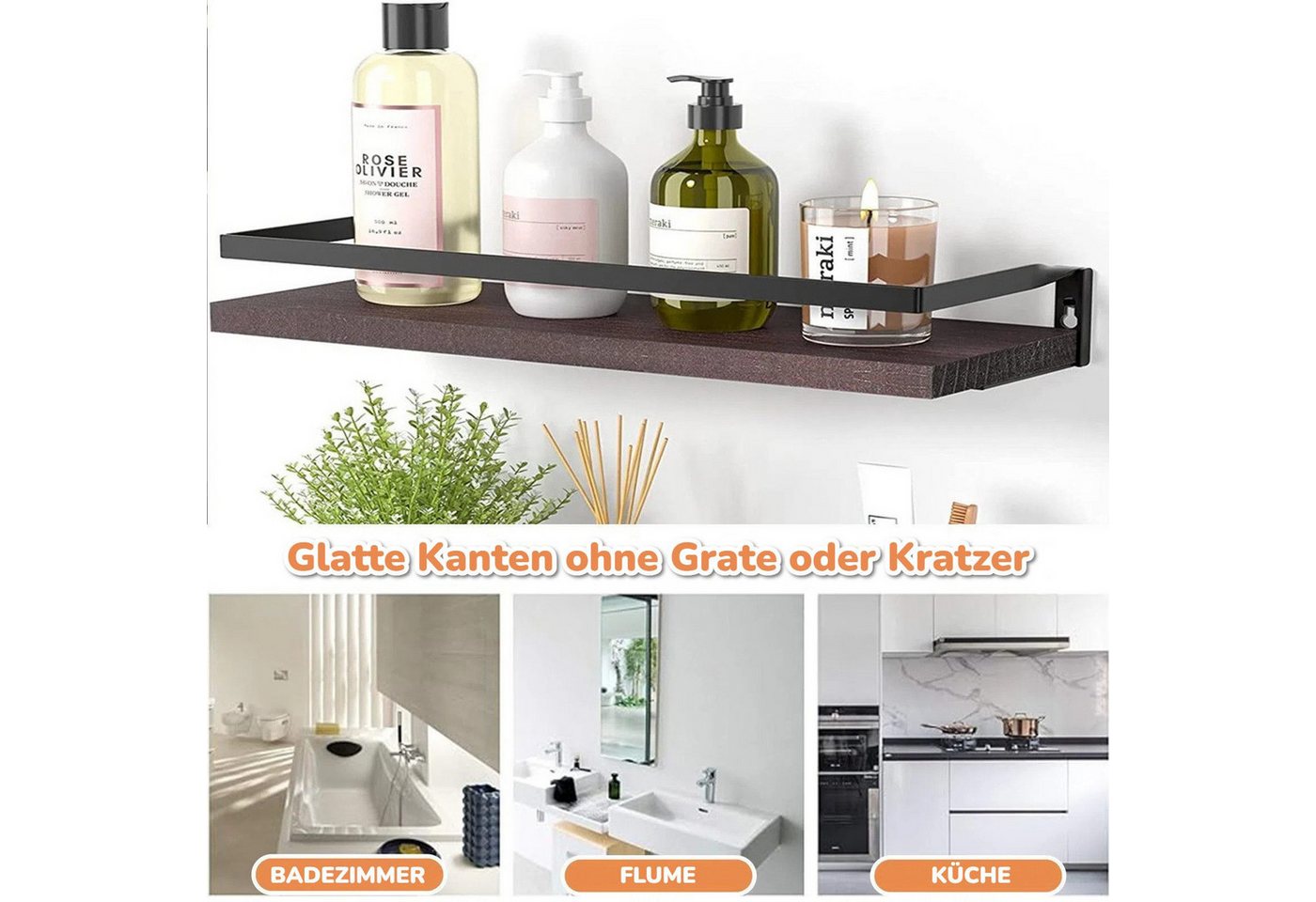 BlingBin Wandregal 2 Stück Schweberegal mit Handtuchhalter, Wandboard für Badezimmer, 4er Set 4-tlg., Wand Regalbrett für Badezimmer, Schlafzimmer, Wohnzimmer, Küche Bild 5