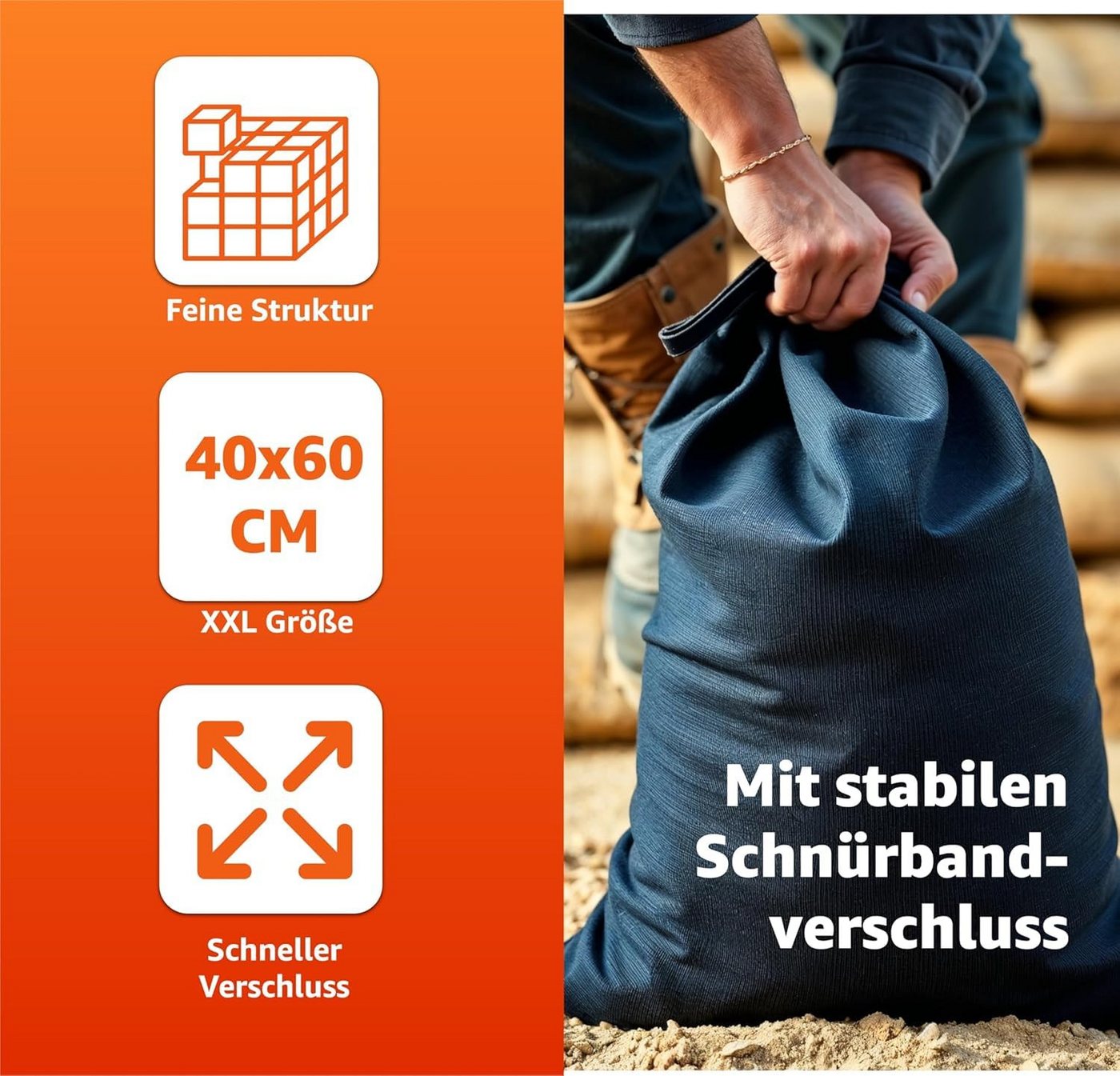 Praktikraft Sandsack 10x Sandsack 40x60 cm zum Wasserschutz bei Hochwasser, Hochwasserschutz Bild 3