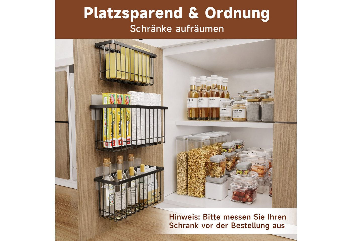 Refined Living Badregal 2 tlg Küchenschrank Organizer, Ablageregal, Gewürzregal Selbstklebend, mit Haken, Küchen- und Duschregal-Set Duschkorb Badregal Duschablage 2-tlg., Küchenregal Wandmontierte für Badezimmer/Kühlschrank (schwarz) Bild 2