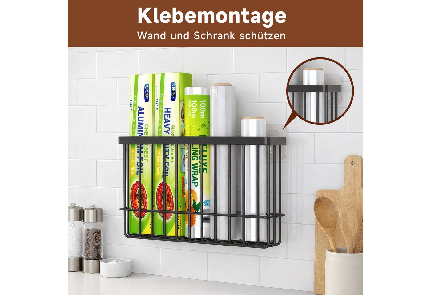 Refined Living Badregal 2 tlg Küchenschrank Organizer, Ablageregal, Gewürzregal Selbstklebend, mit Haken, Küchen- und Duschregal-Set Duschkorb Badregal Duschablage 2-tlg., Küchenregal Wandmontierte für Badezimmer/Kühlschrank (schwarz) Bild 4