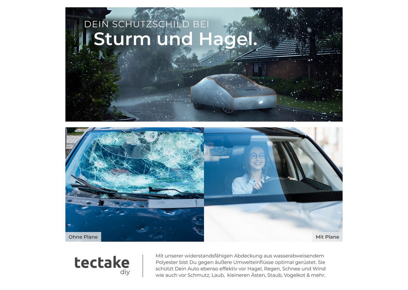 tectake Hagelschutzplane Autoabdeckung, inkl. Aufbewahrungstasche, mit 4 mm (Hagelschutzdecke, in grau), Wasserdicht und atmungsaktiv, 3 längenverstellbare Spanngurte Bild 5