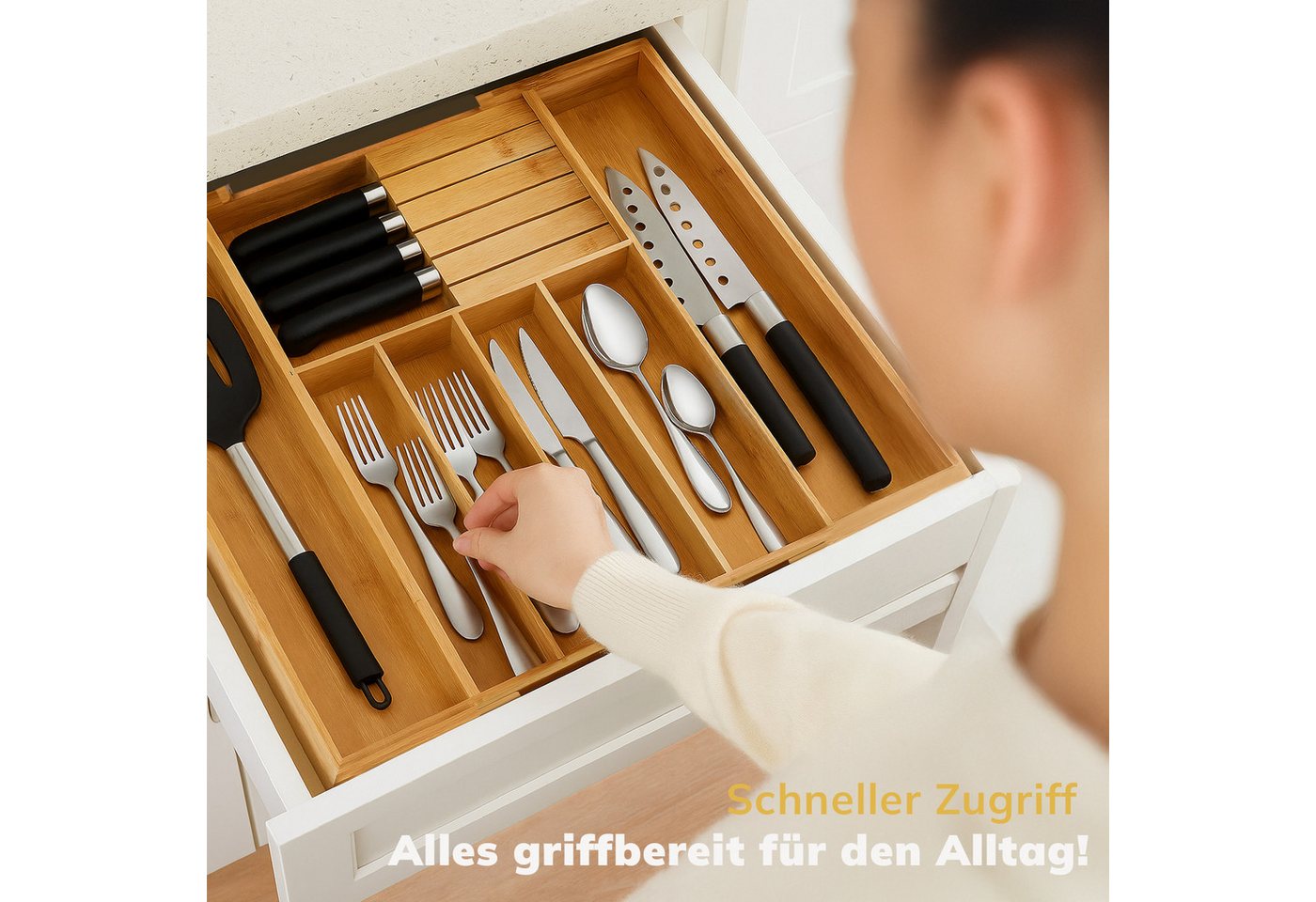 Roxlin Besteckkasten Bambus Besteckkasten Messerhalter Schubladen Organizer Küche Bild 2